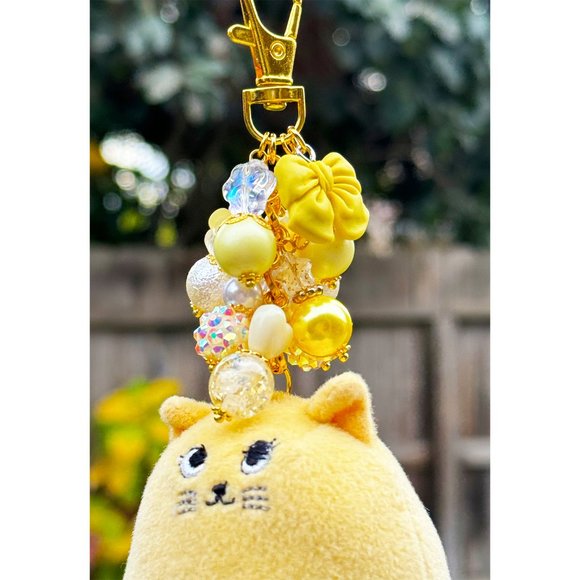 Cute Yellow Disabled Kitty Plush Keychain Purse Bag Charm - Picture 5 of 6